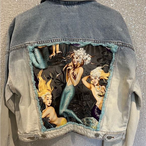 Handmade mermaid designed denim jacket - Picture 2 of 3